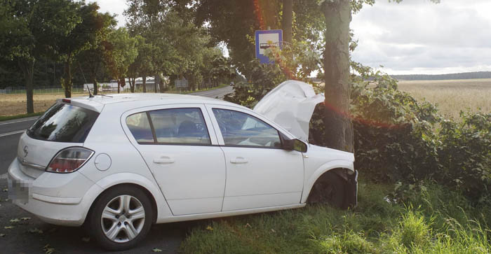 Opel uderzył w drzewo, aż się złamało