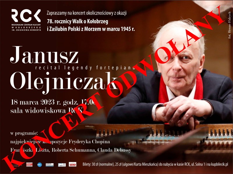Uwaga koncert odwołany - Recital Legendy Fortepianu – Janusza Olejniczaka